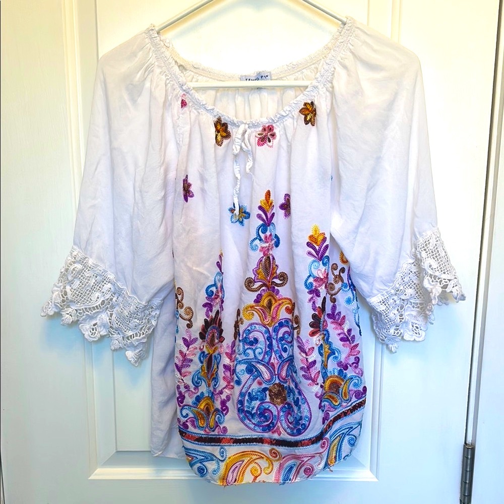 Boho White Embroidered Top
